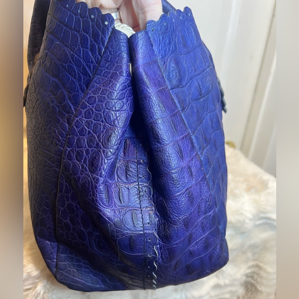 FURLA LEATHER (CANDY BAG) CROCODILE EMBOSSED SATCHEL TOTE PURPLE/BLUE - Picture 9 of 15